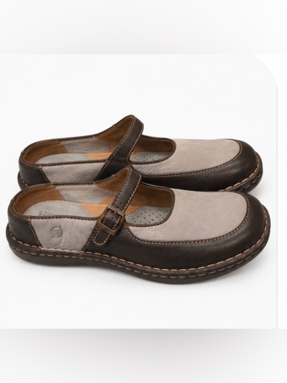 Classic Mary Jane Comfort Flats in Greyish Taupe and Dark Brown